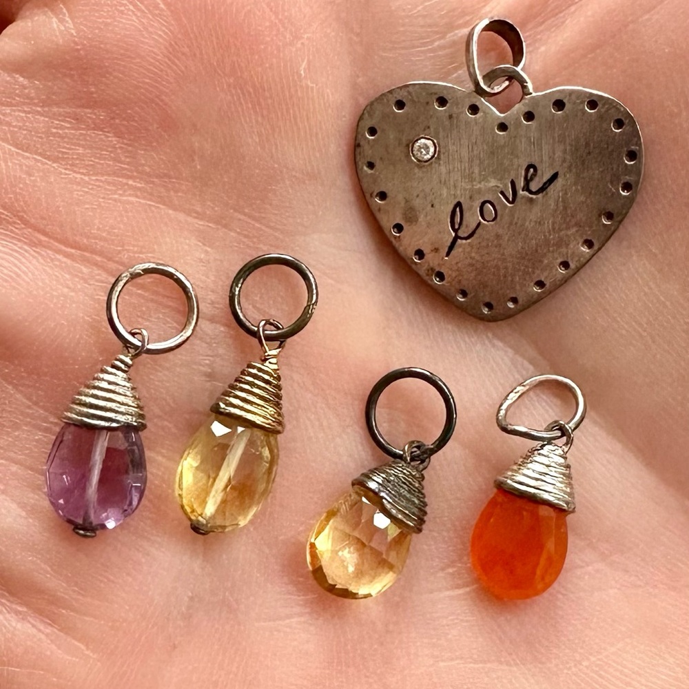 Stella & Dot Sterling Silver Heart & Birth Stones Charms - Picture 3 of 5